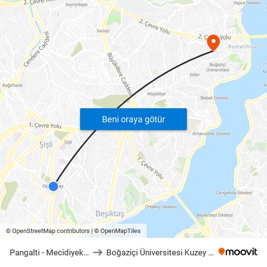 Pangalti - Mecidiyeköy Yönü to Boğaziçi Üniversitesi Kuzey Yerleşkesi map