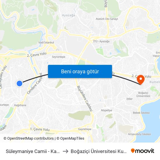 Süleymaniye Camii - Kağithane Yönü to Boğaziçi Üniversitesi Kuzey Yerleşkesi map