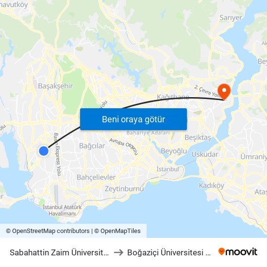 Sabahattin Zaim Üniversitesi - Sefaköy Yönü to Boğaziçi Üniversitesi Kuzey Yerleşkesi map