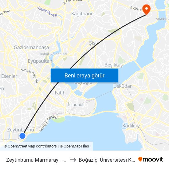 Zeytinburnu Marmaray - Kazliçeşme Yönü to Boğaziçi Üniversitesi Kuzey Yerleşkesi map