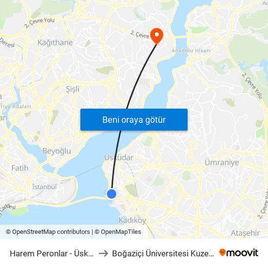 Harem Peronlar - Üsküdar Yönü to Boğaziçi Üniversitesi Kuzey Yerleşkesi map