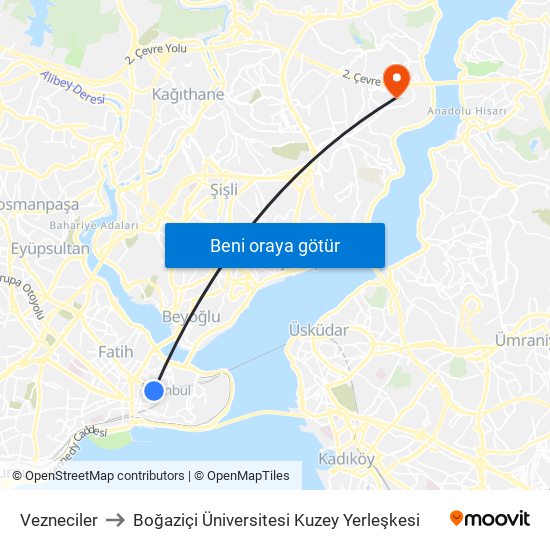 Vezneciler to Boğaziçi Üniversitesi Kuzey Yerleşkesi map