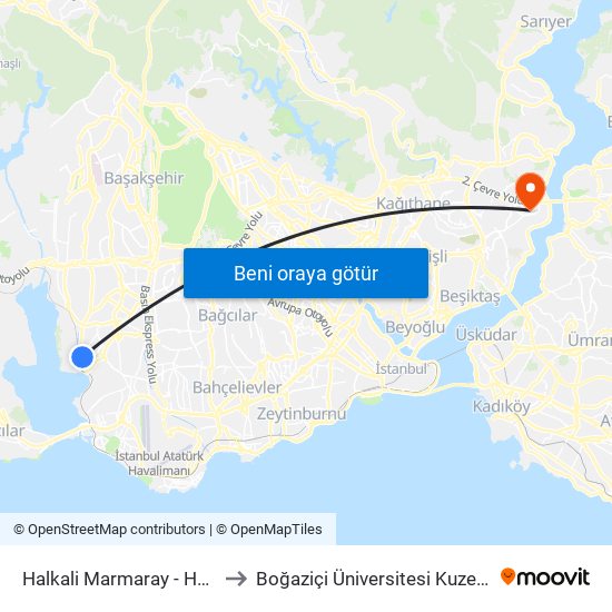 Halkali Marmaray - Halkali Yönü to Boğaziçi Üniversitesi Kuzey Yerleşkesi map