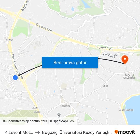 4.Levent Metro to Boğaziçi Üniversitesi Kuzey Yerleşkesi map