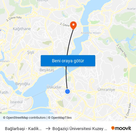 Bağlarbaşi - Kadiköy Yönü to Boğaziçi Üniversitesi Kuzey Yerleşkesi map