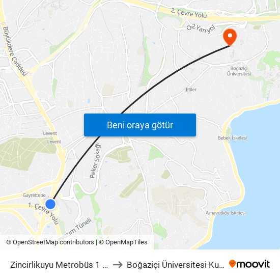 Zincirlikuyu Metrobüs 1 / Maslak Yönü to Boğaziçi Üniversitesi Kuzey Yerleşkesi map