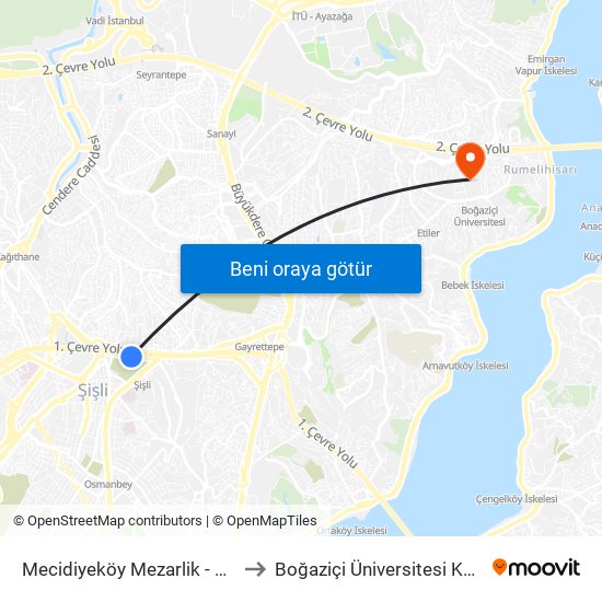 Mecidiyeköy Mezarlik - Peron 251 Yönü to Boğaziçi Üniversitesi Kuzey Yerleşkesi map