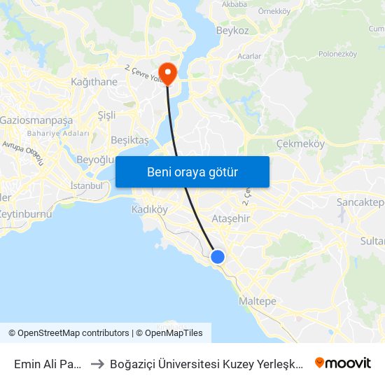 Emin Ali Paşa to Boğaziçi Üniversitesi Kuzey Yerleşkesi map