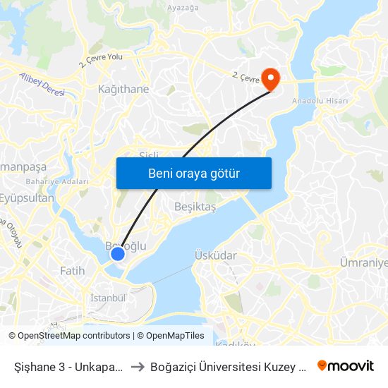 Şişhane 3 - Unkapani Yönü to Boğaziçi Üniversitesi Kuzey Yerleşkesi map