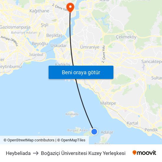 Heybeliada to Boğaziçi Üniversitesi Kuzey Yerleşkesi map