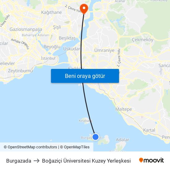 Burgazada to Boğaziçi Üniversitesi Kuzey Yerleşkesi map