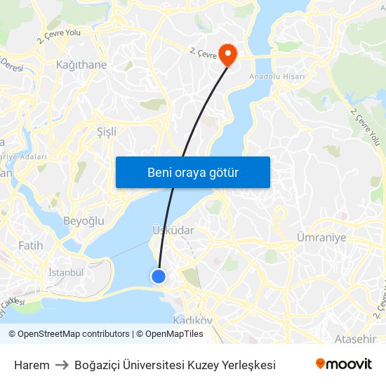 Harem to Boğaziçi Üniversitesi Kuzey Yerleşkesi map