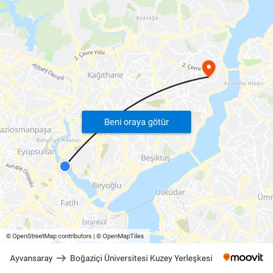 Ayvansaray to Boğaziçi Üniversitesi Kuzey Yerleşkesi map