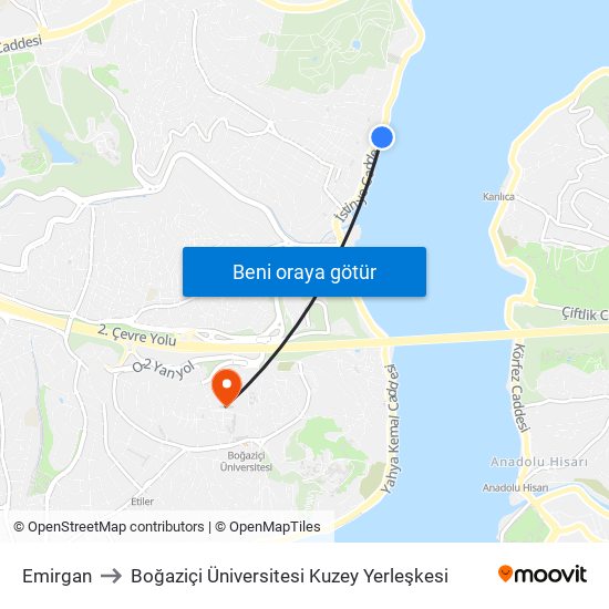 Emirgan to Boğaziçi Üniversitesi Kuzey Yerleşkesi map