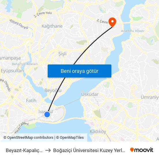 Beyazıt-Kapalıçarşı to Boğaziçi Üniversitesi Kuzey Yerleşkesi map