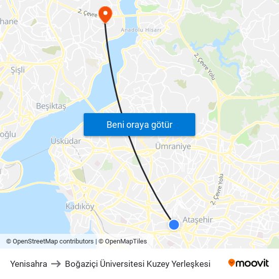 Yenisahra to Boğaziçi Üniversitesi Kuzey Yerleşkesi map