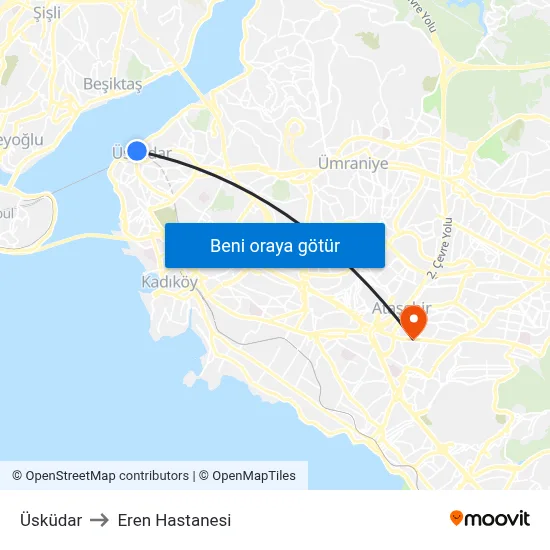 Üsküdar to Eren Hastanesi map