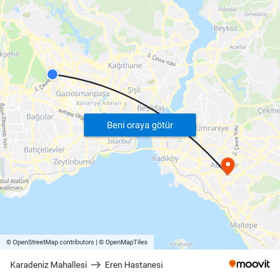 Karadeniz Mahallesi to Eren Hastanesi map