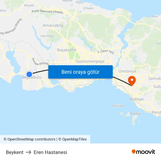 Beykent to Eren Hastanesi map