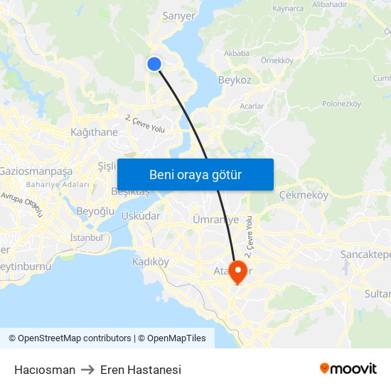 Hacıosman to Eren Hastanesi map