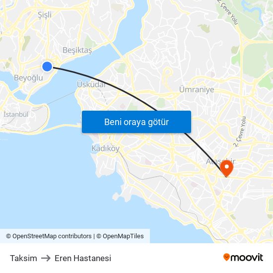 Taksim to Eren Hastanesi map