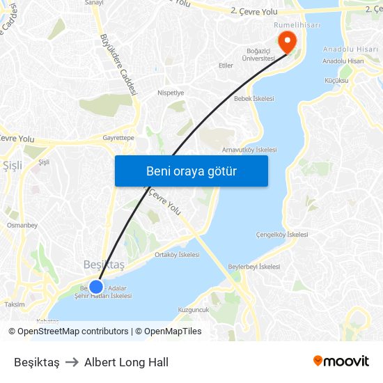 Beşiktaş to Albert Long Hall map