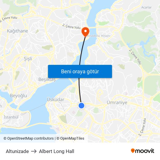 Altunizade to Albert Long Hall map