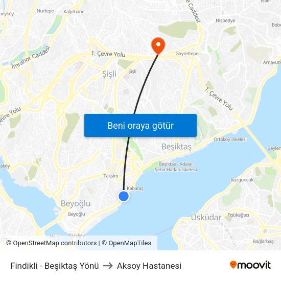 Fındıklı - Beşiktaş Yönü to Aksoy Hastanesi map