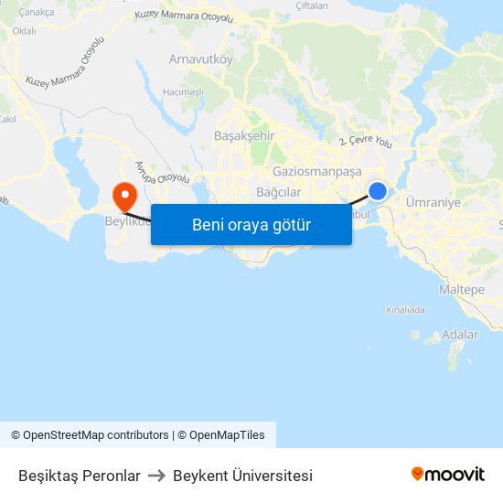 Beşiktaş Peronlar to Beykent Üniversitesi map