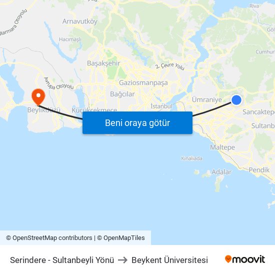 Serindere - Sultanbeyli Yönü to Beykent Üniversitesi map