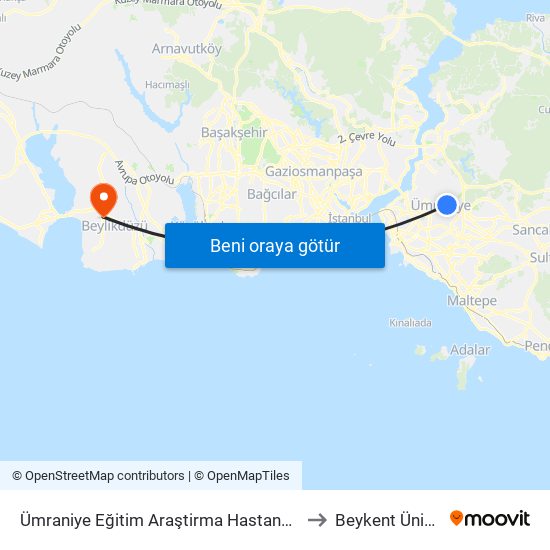 Ümraniye Eğitim Araştirma Hastanesi - Üsküdar Yönü to Beykent Üniversitesi map