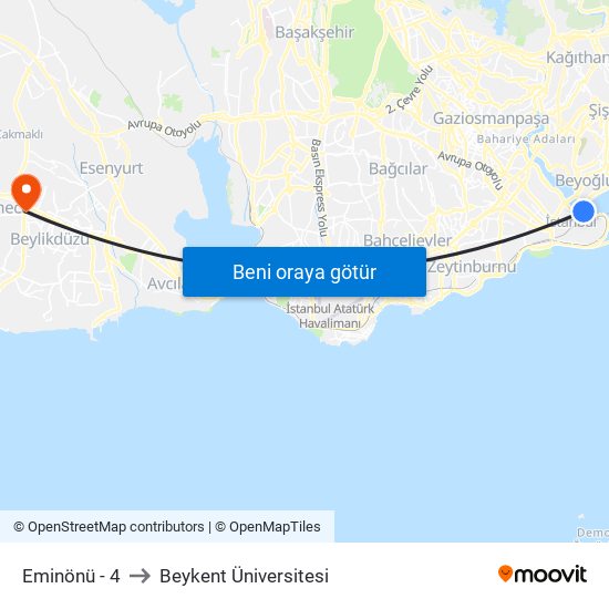 Eminönü - 4 to Beykent Üniversitesi map