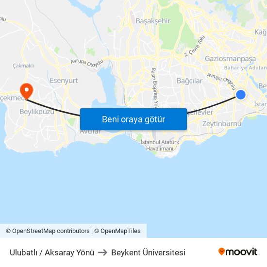 Ulubatlı / Aksaray Yönü to Beykent Üniversitesi map