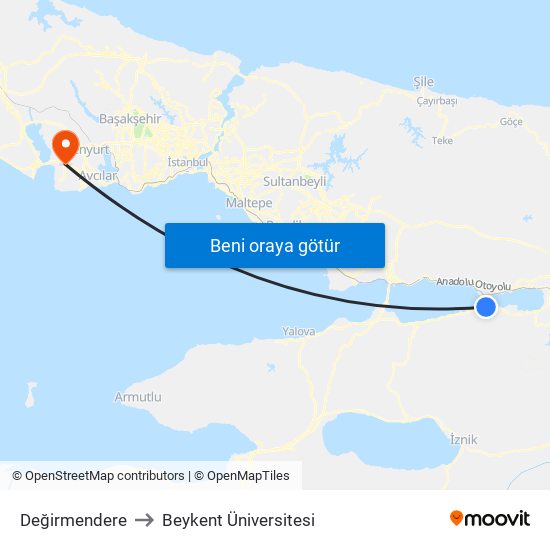 Değirmendere to Beykent Üniversitesi map