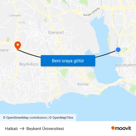 Halkalı to Beykent Üniversitesi map