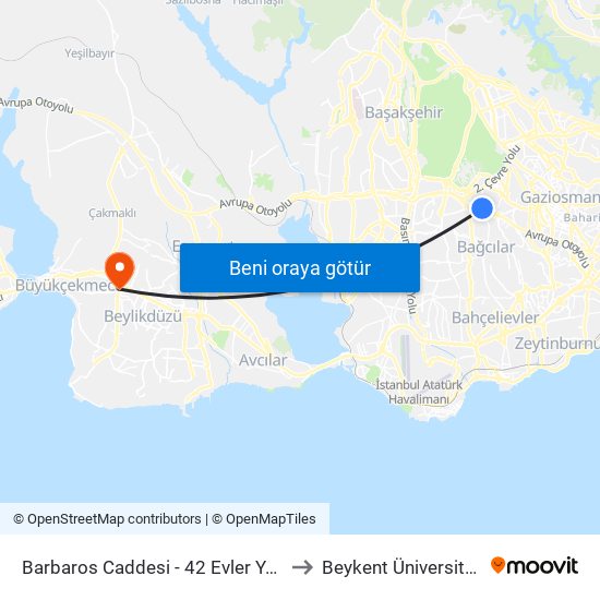 Barbaros Caddesi - 42 Evler Yönü to Beykent Üniversitesi map
