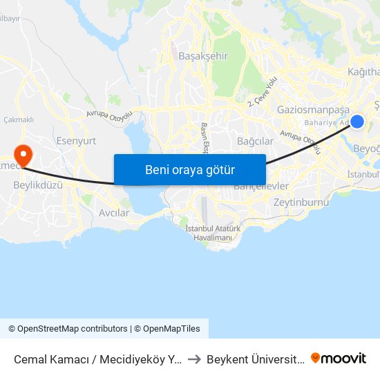 Cemal Kamacı / Mecidiyeköy Yönü to Beykent Üniversitesi map