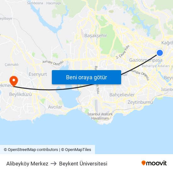 Alibeyköy Merkez to Beykent Üniversitesi map