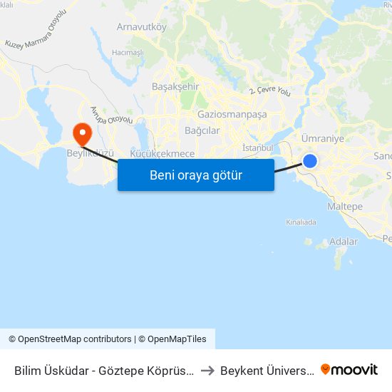 Bilim Üsküdar - Göztepe Köprüsü Yönü to Beykent Üniversitesi map