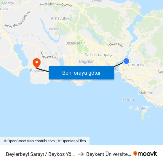 Beylerbeyi Sarayı / Beykoz Yönü to Beykent Üniversitesi map