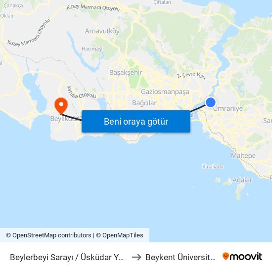 Beylerbeyi Sarayı / Üsküdar Yönü to Beykent Üniversitesi map