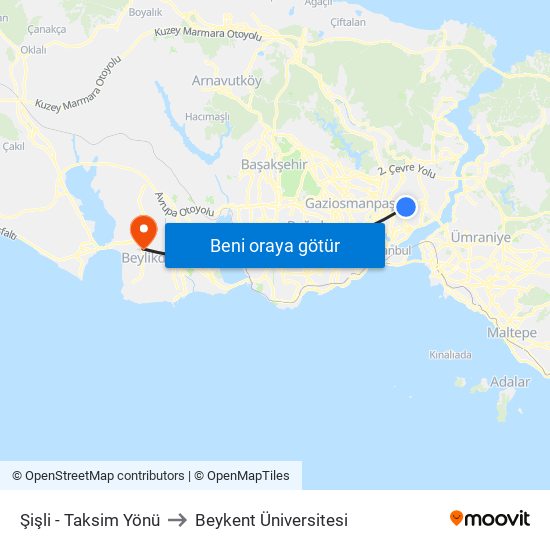 Şişli - Taksim Yönü to Beykent Üniversitesi map