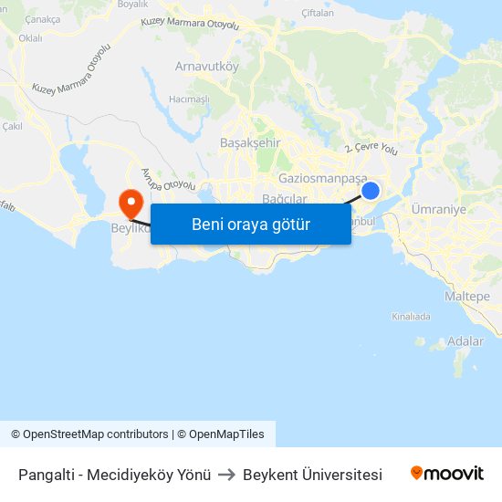 Pangalti - Mecidiyeköy Yönü to Beykent Üniversitesi map