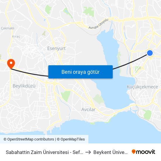 Sabahattin Zaim Üniversitesi - Sefaköy Yönü to Beykent Üniversitesi map