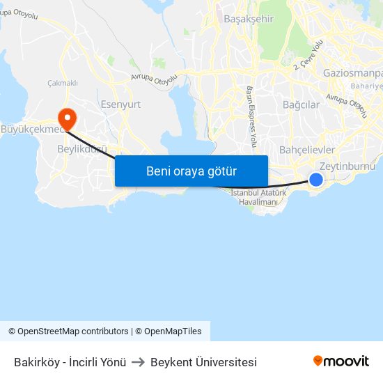 Bakirköy - İncirli Yönü to Beykent Üniversitesi map