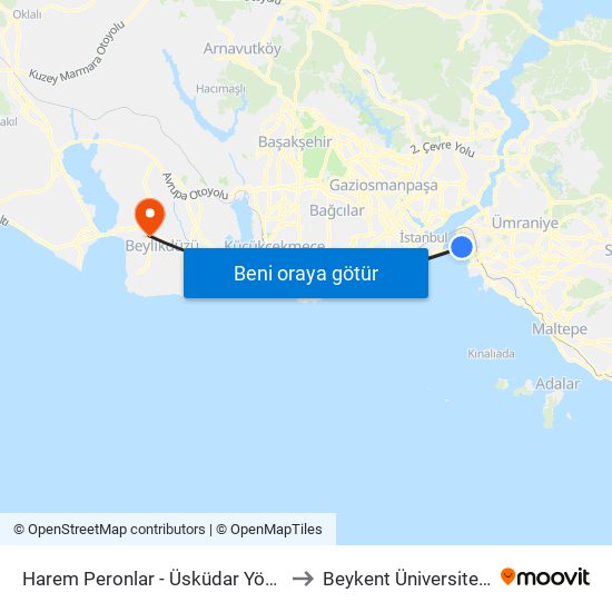 Harem Peronlar - Üsküdar Yönü to Beykent Üniversitesi map