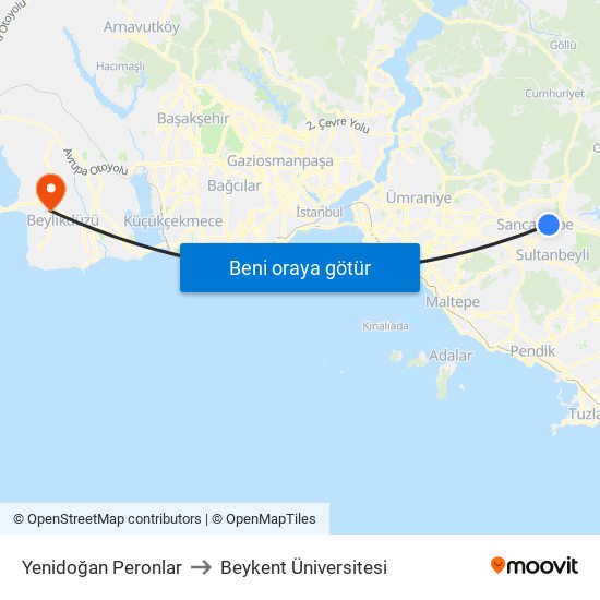 Yenidoğan Peronlar to Beykent Üniversitesi map