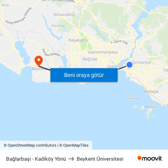 Bağlarbaşi - Kadiköy Yönü to Beykent Üniversitesi map