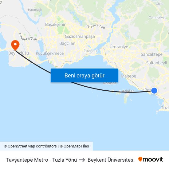 Tavşantepe Metro - Tuzla Yönü to Beykent Üniversitesi map