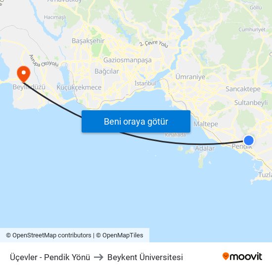 Üçevler - Pendik Yönü to Beykent Üniversitesi map